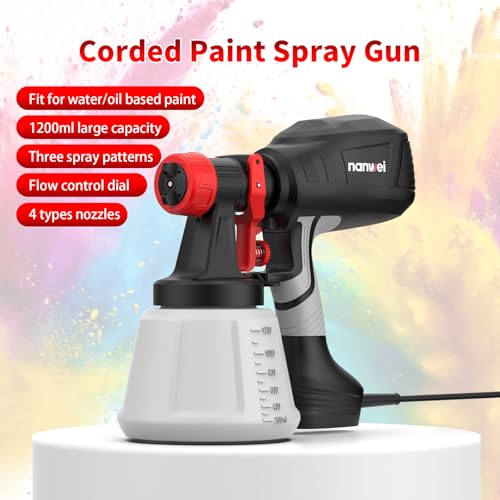 NANWEI Corded Paint Sprayer, 650W Spray Gun with 1200ML Container, Spray Paint Gun with 4 Nozzles and 3 Patterns, 120 DIN-s, Electric Paint Sprayer for House Painting
