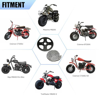 YOXUFA Mini Bike Sprocket 60T with 420 Chain 90 Links Compatible with Coleman CT200U BT200X CT200U-EX Baja Warrior Massimo TrailMaster MB200 Axis M200 Predator 212 196cc 200cc 6.5hp Powersports Parts - color: black