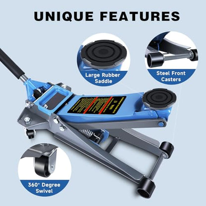 Larbanke 3 Ton Hydraulic 2.87"-19.69" Floor Jack,Dual Piston - size: 2.87-19.69in Lift Range