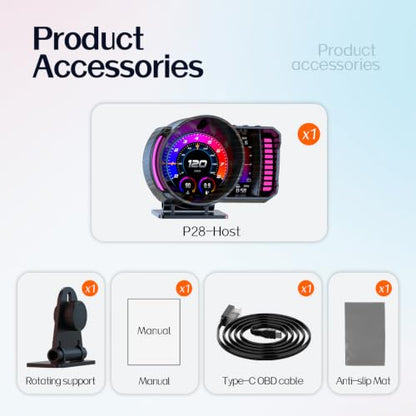 BY-J P28 OBD2 GPS Car HUD, Digital Speedometer for Car, 3.5 Inch HUD for Car with Gesture Control RGB Lights Safety Alerts - color: HUD-P28