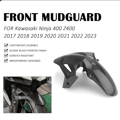 Motorcycle Front Fender, For KAWASAKI Ninja 400 Z400 2017-2024, Mudguard Protector Splash Guard Fit Fairings Kit (Carbon Fibre Texture) - style: Carbon Fibre Texture