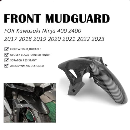 Motorcycle Front Fender, For KAWASAKI Ninja 400 Z400 2017-2024, Mudguard Protector Splash Guard Fit Fairings Kit (Carbon Fibre Texture) - style: Carbon Fibre Texture