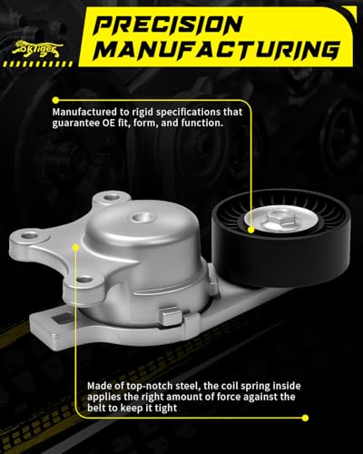 Oktiger 38485 Belt Tensioner Assembly with Pulley Fit for Ford Explorer 2011-2019, Edge 2007-2018 3.5L/2011-2014 3.7L, Flex 2009-2019 3.5L, Fusion 2010-2012 3.5L, Taurus 2008-2019 3.5L, OE#BT4E6B209CC - size: 38485