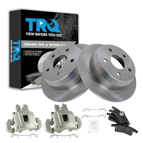 TRQ Rear Brake Pad and Rotor Set Ceramic Solid Rotors Calipers - style: BKA14378