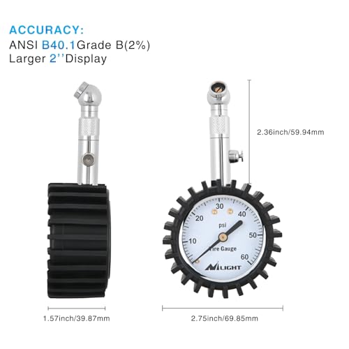 Nilight Tire Pressure Gauge 60PSI Stainless Steel Air Chucks - color: 60psi Tire Gauge