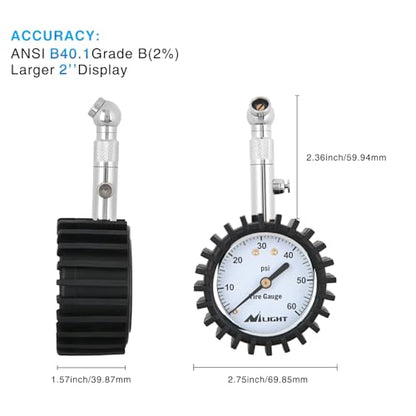 Nilight Tire Pressure Gauge 60PSI Stainless Steel Air Chucks - color: 60psi Tire Gauge