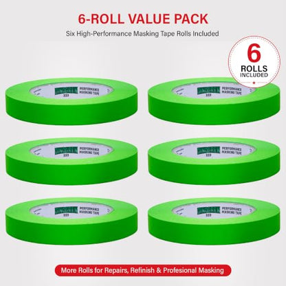 LAUCO DINOGREN Masking Green Tape 3/4 Inch x 60 Yards, 6 Rolls, Green High Performance Painters Tape, Heat and Water Resistant Tape for Car Painting, Auto Body and Spray Booth Use, 7765 - size: 0.75in-6rolls