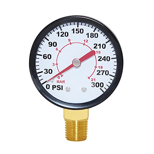 Joywayus Pressure Gauge 0 to 300 PSI Brass 1/4" Male NPT Thread Lower Mount, Multiple Function - size: 0-300PSI--1/4", style: No Glycerin Filled