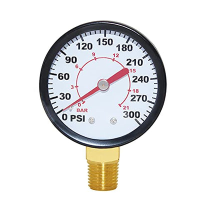 Joywayus Pressure Gauge 0 to 300 PSI Brass 1/4" Male NPT Thread Lower Mount, Multiple Function - size: 0-300PSI--1/4", style: No Glycerin Filled