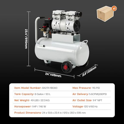 Albott 8 Gallon Oil-Free Air Compressor with Automatic Drain Valve - style: 8 Gal