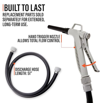 Deway Fuel Transfer Pump, Flow Nozzle, 51in Rubber Hose, 3.8 GPM - style: Hand-Trigger Nozzle w/ Rubber Hose