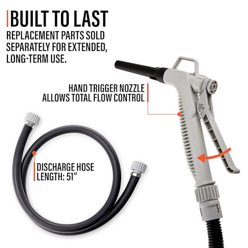 Deway Fuel Transfer Pump, Flow Nozzle, 51in Rubber Hose, 3.8 GPM - style: Hand-Trigger Nozzle w/ Rubber Hose
