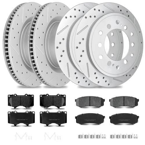 Ceramic Disc Brake Pads and Rotors Kit Front Drilled Slotted Vented & Rear Solid Rotor for Lexus Gx460 2010 2011 2012 2013 2014 2015 2016 2017 2018 2019 2020 2021 2022 2023, for 4Runner 2010-2024