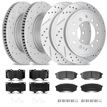 Ceramic Disc Brake Pads and Rotors Kit Front Drilled Slotted Vented & Rear Solid Rotor for Lexus Gx460 2010 2011 2012 2013 2014 2015 2016 2017 2018 2019 2020 2021 2022 2023, for 4Runner 2010-2024