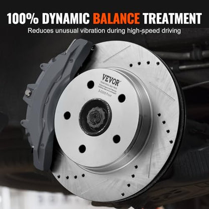 VEVOR Front and Rear Brake Kit for 06-2018 Dodge Ram 1500, 07-2009 Dodge Durango Chrysler Aspen, Drilled and Slotted Brake Rotors Ceramic Brake Pads Replacement, 13.2" Front Rotors 13.9" Rear Rotors - size: S-53005 + S-53006