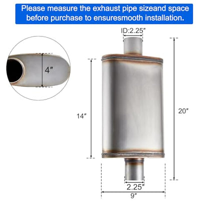 Universal 409 Stainless Muffler Straight-Through Performance Muffler Exhaust, center in | center out (2.25") - size: 2.25"