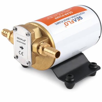 SEAFLO 12V Self Priming Impeller Gear Pump - 3.2 GPM Oil Change Diesel Fuel Transfer Pump, Reversible Flow, Copper Impeller, Rugged Metal Gears, 4 Year Warranty