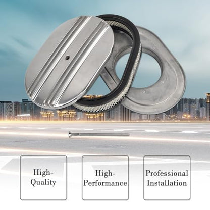 12" Air Cleaner Kit Polished Aluminum Oval Half Finned - color: Polished, size: 12"-Oval Half Finned