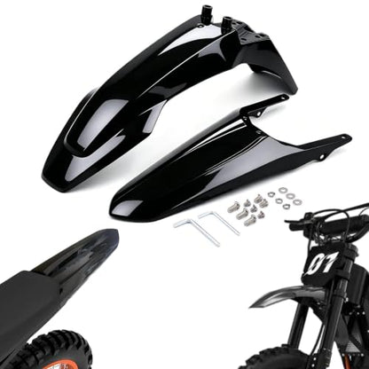 Upgraded Front & Rear Fender Set Compatible with Tuttio Soleil 01 Electric Dirt Bike - Carbon Fiber Pattern Mudguard Compatible for Tutti Off-Road Motorcycle (Black) - color: Black