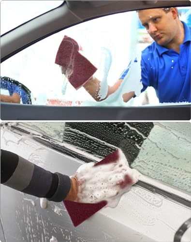 QWORK Scuff Pad Cleaning Pads - 20 Pack, 6" x 9", 7447 Polishing Pads, Aluminum Oxide Hand Pads, Fine Grade, for Automotive Surface Cleaning, Paint Primer, Maroon