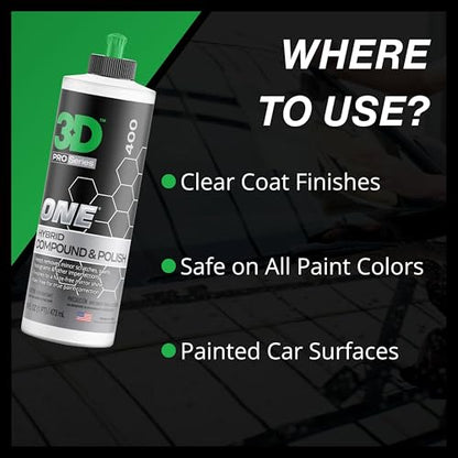 3D One Car Scratch & Swirl Remover Hybrid Rubbing Compound & Polish Buffing Compound for True Paint Correction 32oz Made in USA - size: 32 oz.