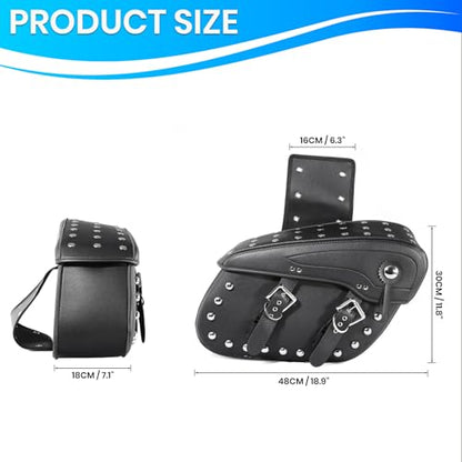Pair of Motorcycle Saddlebags with Studded Rivet Design, 30L Large Capacity Water-Resistant PU Leather Bags, Quick-Release with Braided Straps