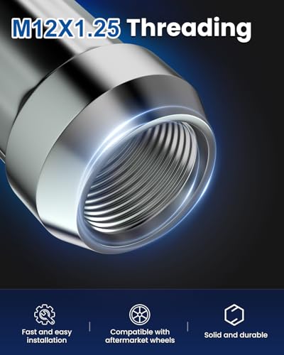 GAsupply 12x1.25 Lug Nuts Spline, Chrome 1.38" Tall Cone Seat, 20Pack+1 Key - color: Silver, size: M12x1.25, style: 20 Pack-1.38" Tall