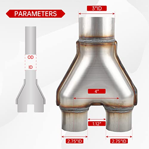Y Pipe 3''ID Inlet Dual 2.75''ID Outlet Exhaust Adapter Connector - size: 3" Single to 2.75" Dual
