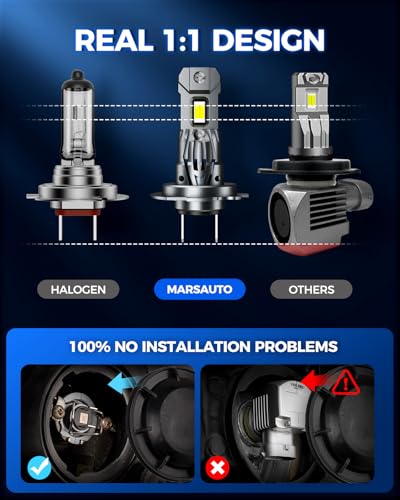 Marsauto M1S H1+H7 180000LM Fanless LED Bulbs 6000K Cool White, 4-pack - color: SUPER 6000K WHITE, size: H1+H7