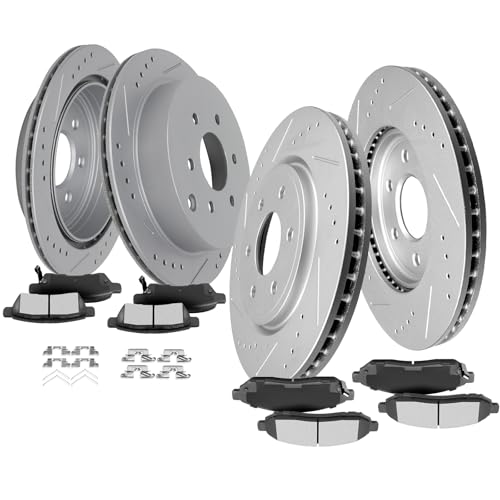 SCITOO Brake Kits,Drilled Slotted Brake Rotors Ceramic Disc Brake Pads Set - size: 31412+D1094 & 31410+D1100 [4+8PCS]