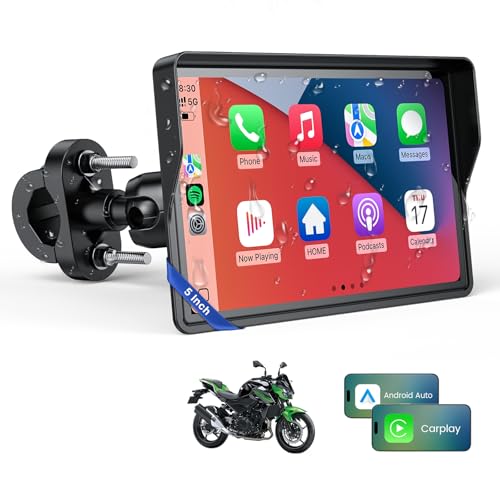 WonVon 5 Inch Motorcycle Carplay GPS Navigation System with Apple Carplay and Android Auto Portable Screen with Dual Bluetooth, Navigation, Siri, Google Assistant - size: 5 Inch
