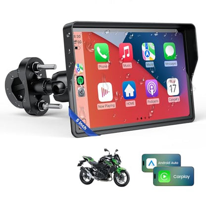 WonVon 5 Inch Motorcycle Carplay GPS Navigation System with Apple Carplay and Android Auto Portable Screen with Dual Bluetooth, Navigation, Siri, Google Assistant - size: 5 Inch