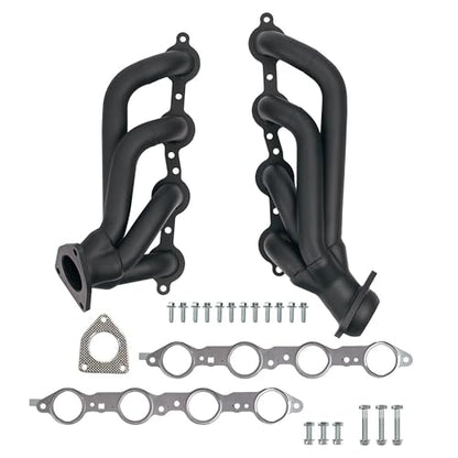 High Temperature Black Coated Exhaust Headers 2002–2013 Silverado Sierra Suburban Tahoe Yukon Escalade 4.8L 5.3L 6.0L 6.2L V8 LS Style Engines Right Side Beveled Flange - size: Black Coated Exhaust Headers