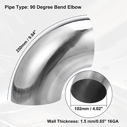 X AUTOHAUX 2pcs OD 4 Inch 90 Degree Mandrel Bend Elbow SS304 Stainless Steel Bend Tube Exhaust Elbow Pipe for Car Modified Exhaust System 4" Piping Silver Tone - size: 4"