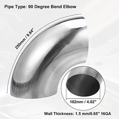 X AUTOHAUX 2pcs OD 4 Inch 90 Degree Mandrel Bend Elbow SS304 Stainless Steel Bend Tube Exhaust Elbow Pipe for Car Modified Exhaust System 4" Piping Silver Tone - size: 4"