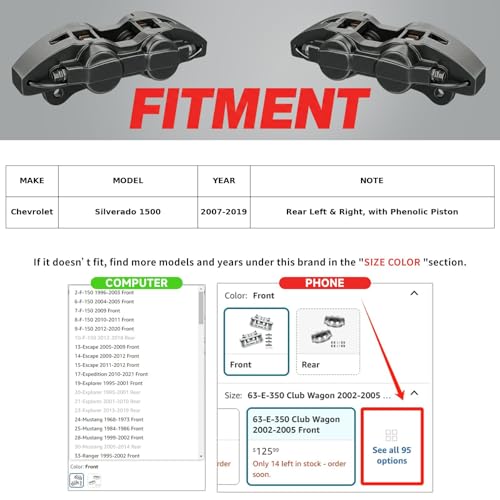 MOTOREVO Rear Brake Caliper with Bracket Compatible with Chevy - color: Rear, size: 1-Silverado 1500 2007-2019 Rear