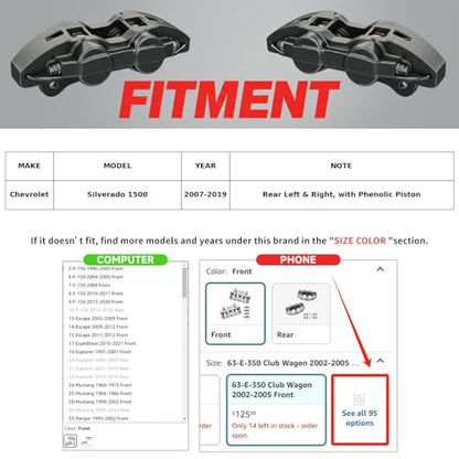 MOTOREVO Rear Brake Caliper with Bracket Compatible with Chevy - color: Rear, size: 1-Silverado 1500 2007-2019 Rear