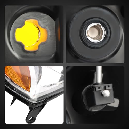 Headlights w/Bulb Compatible with 2007-2014 GMC Yukon & Yukon XL 1500/2500 SLE SLT Base Hybrid, Replaces 15861025 15861026 Front Headlamp Assembly Halogen 2 PCS - size: 07-14 Yukon Amber