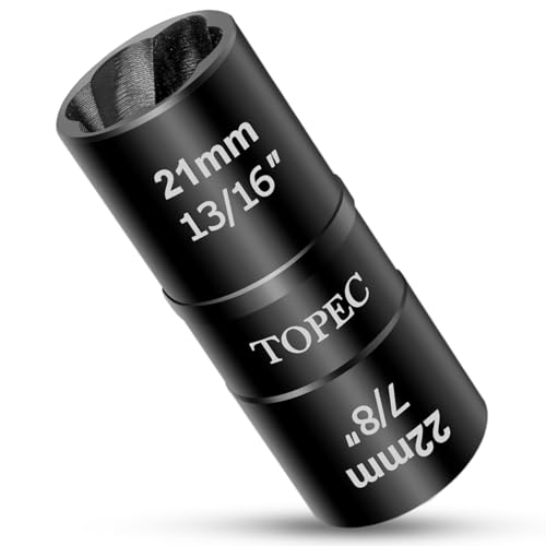 Topec 21mm x 22mm Flip Lug Nut Extractor, 1/2" Drive Lug Nut Removal Tool, 2-IN-1 Wheel Lock Remover Socket - size: 21 x 22mm