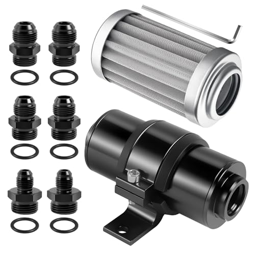 10 MICRON 인라인 연료 필터, Evil Energy 연료 필터, 6AN, 8AN, 브래킷 클램프가 있는 10AN 어댑터, 50MM 범용, 가솔린, 디젤 및 E85 에탄올 연료 시스템용