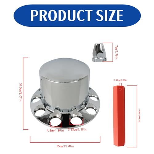 Silscvtt Chrome Semi Truck Hub Cover Wheel Axle Cover Center Caps Complete with 33mm Screw-on Lug Nuts for 22.5 Inches and 24.5 Inches Semi Truck Wheels 4 Rear - size: 22.5 inches, 24.5 inches