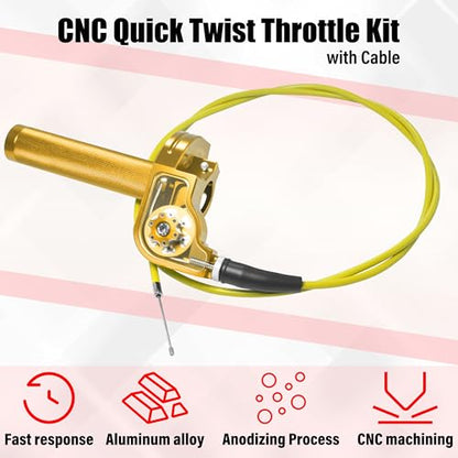 Universal CNC Quick Twist Throttle Kit with Cable for 7/8" Bars - Fits CRF50 70 110 125 230 250, KLX, XR, Pit & Dirt Bike, ATV, Mini Bike (CT200U) (Style - A, Gold) - color: Gold, style: Style - A