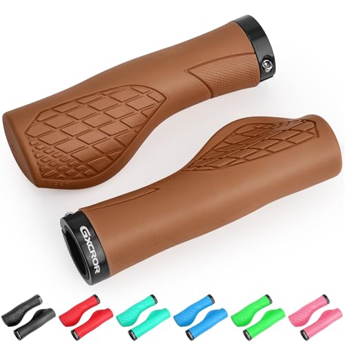 GXCROR Bike Grips,Ergonomic Bicycle Handlebars Grips Shock Absorbing Dual-Density Silicone,Universal 22.2mm Fit with 3D Non-Slip Pattern,Scooter Grips - color: Brown