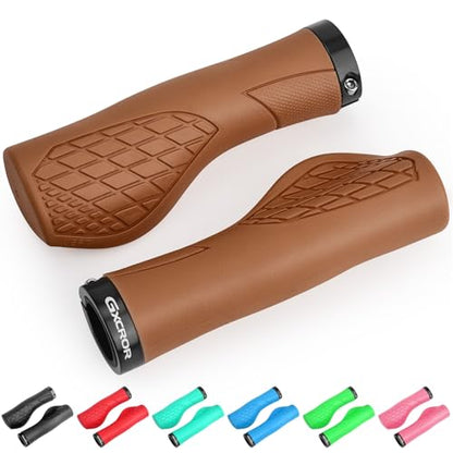 GXCROR Bike Grips,Ergonomic Bicycle Handlebars Grips Shock Absorbing Dual-Density Silicone,Universal 22.2mm Fit with 3D Non-Slip Pattern,Scooter Grips - color: Brown