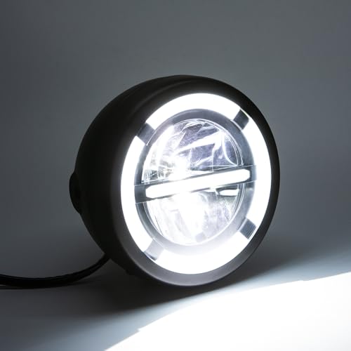 Motorcycle Headlight Assembly, Universal 6.3inch High Low Beam DRL Head Lamp with bracket for Cafe Racer Bobber Chopper