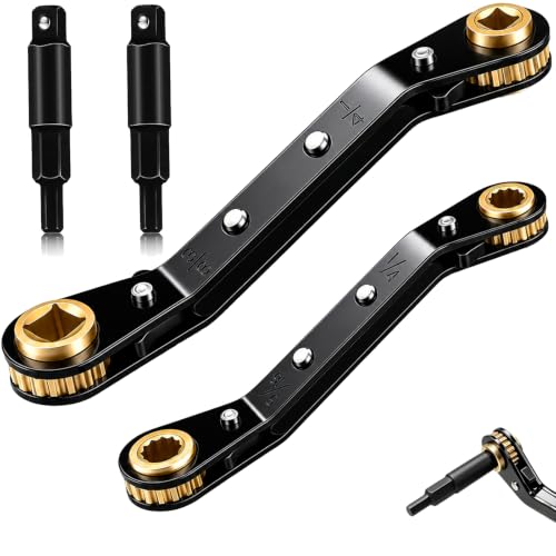 HVAC Service Wrench,3/16"-3/8" 5/16" x 1/4"Valve Wrench with Hex Adapters - style: 2 Wrench + 2 Hexagon Bit(Black)