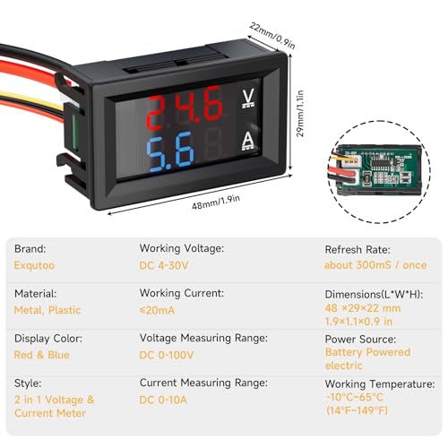 2Pack 0.28" Digital Voltmeter Ammeter DC 0-100V 10A, Red & Blue Dual LED
