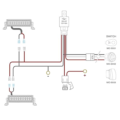 MICTUNING LED Light Bar Wiring Harness Off Road Power 40A Relay Fuse ON-Off Switch (2 Lead) - size: Wiring Harness Kit(2 Lead)