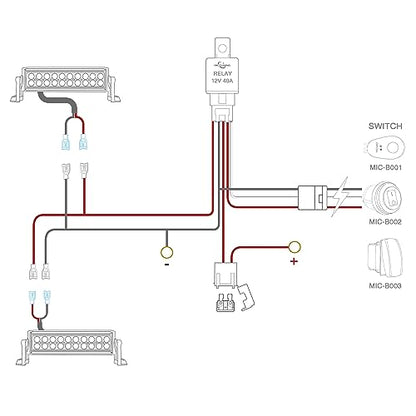 MICTUNING LED Light Bar Wiring Harness Off Road Power 40A Relay Fuse ON-Off Switch (2 Lead) - size: Wiring Harness Kit(2 Lead)