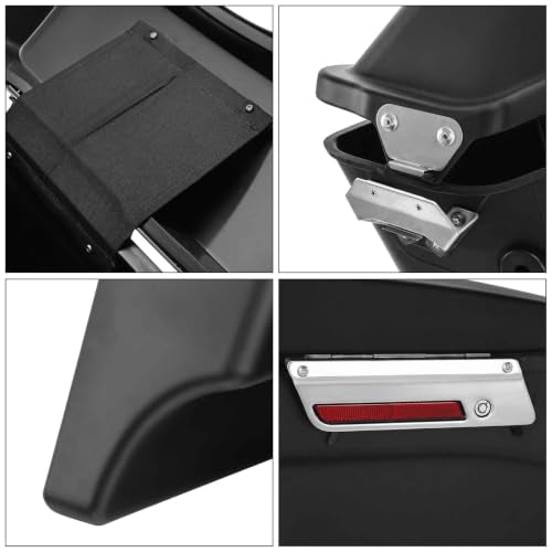 TCMT 5" Stretched Extended Saddlebags Fit For Harley Touring 1994-2013 - color: Matte Black Chrome Latches